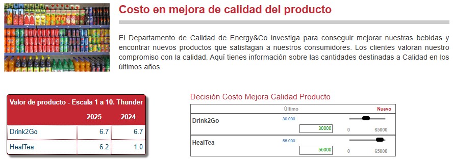 Producto: decisión de costo en mejora de calidad